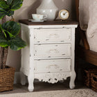 Baxton Studio Levron Classic and Traditional Walnut Brown and Antique White Finished Wood 3-Drawer End Table