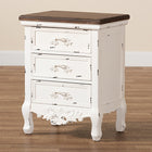 Baxton Studio Levron Classic and Traditional Walnut Brown and Antique White Finished Wood 3-Drawer End Table
