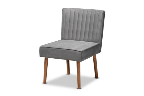 Baxton Studio Alvis Mid-Century Modern Grey Velvet Upholstered and Walnut Brown Finished Wood Dining Chair