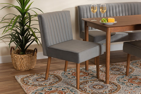 Baxton Studio Alvis Mid-Century Modern Grey Velvet Upholstered and Walnut Brown Finished Wood Dining Chair