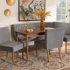 Baxton Studio Alvis Mid-Century Modern Grey Velvet Upholstered and Walnut Brown Finished Wood 5-Piece Dining Nook Set