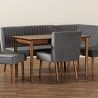 Baxton Studio Alvis Mid-Century Modern Grey Velvet Upholstered and Walnut Brown Finished Wood 5-Piece Dining Nook Set