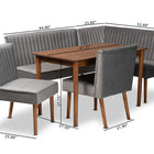 Baxton Studio Alvis Mid-Century Modern Grey Velvet Upholstered and Walnut Brown Finished Wood 5-Piece Dining Nook Set