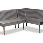 Baxton Studio Alvis Mid-Century Modern Grey Velvet Upholstered and Walnut Brown Finished Wood 2-Piece Dining Nook Banquette Set