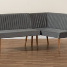 Baxton Studio Alvis Mid-Century Modern Grey Velvet Upholstered and Walnut Brown Finished Wood 2-Piece Dining Nook Banquette Set