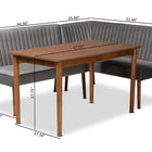 Baxton Studio Alvis Mid-Century Modern Grey Velvet Upholstered and Walnut Brown Finished Wood 3-Piece Dining Nook Set