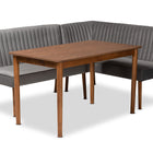 Baxton Studio Alvis Mid-Century Modern Grey Velvet Upholstered and Walnut Brown Finished Wood 3-Piece Dining Nook Set