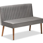 Baxton Studio Alvis Mid-Century Modern Grey Velvet Upholstered and Walnut Brown Finished Wood 3-Piece Dining Nook Set