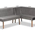 Baxton Studio Alvis Mid-Century Modern Grey Velvet Upholstered and Walnut Brown Finished Wood 2-Piece Dining Nook Banquette Set