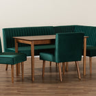Baxton Studio Alvis Mid-Century Modern Emerald Green Velvet Upholstered and Walnut Brown Finished Wood 5-Piece Dining Nook Set