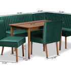 Baxton Studio Alvis Mid-Century Modern Emerald Green Velvet Upholstered and Walnut Brown Finished Wood 5-Piece Dining Nook Set
