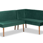 Baxton Studio Alvis Mid-Century Modern Emerald Green Velvet Upholstered and Walnut Brown Finished Wood 2-Piece Dining Nook Banquette Set