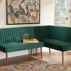 Baxton Studio Alvis Mid-Century Modern Emerald Green Velvet Upholstered and Walnut Brown Finished Wood 2-Piece Dining Nook Banquette Set
