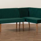 Baxton Studio Alvis Mid-Century Modern Emerald Green Velvet Upholstered and Walnut Brown Finished Wood 2-Piece Dining Nook Banquette Set