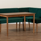Baxton Studio Alvis Mid-Century Modern Emerald Green Velvet Upholstered and Walnut Brown Finished Wood 3-Piece Dining Nook Set