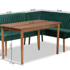 Baxton Studio Alvis Mid-Century Modern Emerald Green Velvet Upholstered and Walnut Brown Finished Wood 3-Piece Dining Nook Set