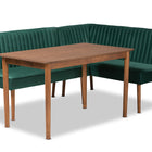 Baxton Studio Alvis Mid-Century Modern Emerald Green Velvet Upholstered and Walnut Brown Finished Wood 3-Piece Dining Nook Set