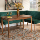 Baxton Studio Alvis Mid-Century Modern Emerald Green Velvet Upholstered and Walnut Brown Finished Wood 3-Piece Dining Nook Set