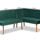 Baxton Studio Alvis Mid-Century Modern Emerald Green Velvet Upholstered and Walnut Brown Finished Wood 2-Piece Dining Nook Banquette Set