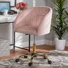 Baxton Studio Ravenna Contemporary Glam and Luxe Blush Pink Velvet Fabric and Gold Metal Swivel Office Chair