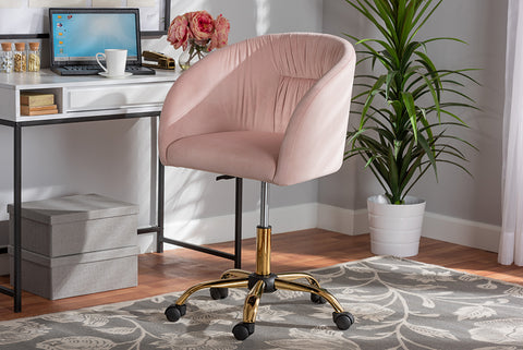 Baxton Studio Ravenna Contemporary Glam and Luxe Blush Pink Velvet Fabric and Gold Metal Swivel Office Chair