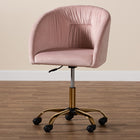 Baxton Studio Ravenna Contemporary Glam and Luxe Blush Pink Velvet Fabric and Gold Metal Swivel Office Chair