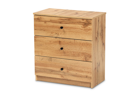Baxton Studio Decon Modern and Contemporary Oak Brown Finished Wood 3-Drawer Storage Chest