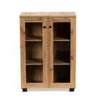 Baxton Studio Mason Modern and Contemporary Oak Brown Finished Wood 2-Door Storage Cabinet with Glass Doors