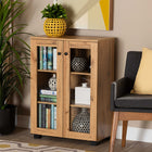 Baxton Studio Mason Modern and Contemporary Oak Brown Finished Wood 2-Door Storage Cabinet with Glass Doors