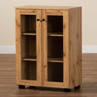 Baxton Studio Mason Modern and Contemporary Oak Brown Finished Wood 2-Door Storage Cabinet with Glass Doors