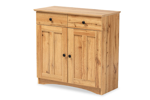 Baxton Studio Lauren Modern and Contemporary Oak Brown Finished Wood 2-Door Buffet Kitchen Cabinet