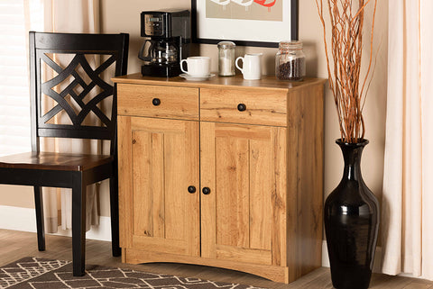 Baxton Studio Lauren Modern and Contemporary Oak Brown Finished Wood 2-Door Buffet Kitchen Cabinet
