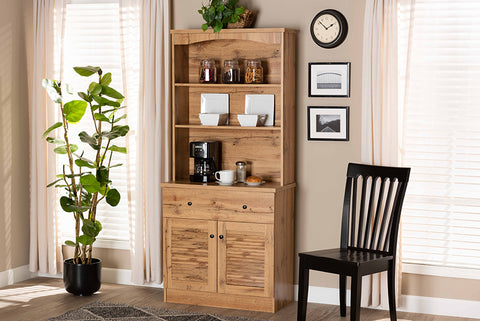 Baxton Studio Agni Modern and Contemporary Oak Brown Finished Wood Buffet and Hutch Kitchen Cabinet