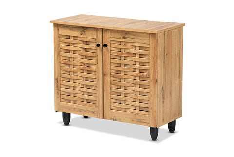 Baxton Studio Winda Modern and Contemporary Oak Brown Finished Wood 2-Door Shoe Cabinet