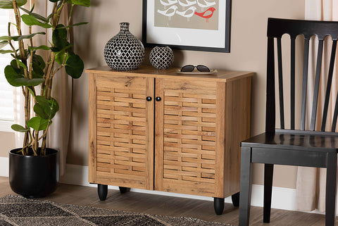 Baxton Studio Winda Modern and Contemporary Oak Brown Finished Wood 2-Door Shoe Cabinet
