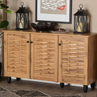 Baxton Studio Winda Modern and Contemporary Oak Brown Finished Wood 3-Door Shoe Cabinet