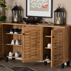 Baxton Studio Winda Modern and Contemporary Oak Brown Finished Wood 3-Door Shoe Cabinet