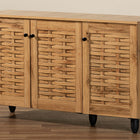 Baxton Studio Winda Modern and Contemporary Oak Brown Finished Wood 3-Door Shoe Cabinet