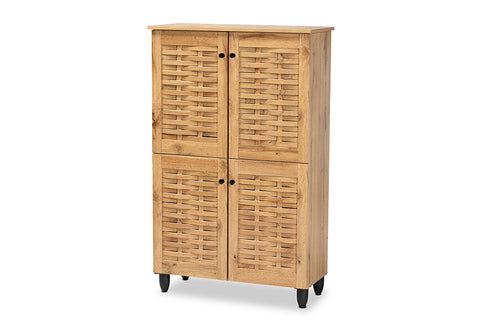 Baxton Studio Winda Modern and Contemporary Oak Brown Finished Wood 4-Door Shoe Storage Cabinet