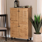 Baxton Studio Winda Modern and Contemporary Oak Brown Finished Wood 4-Door Shoe Storage Cabinet