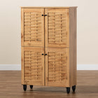 Baxton Studio Winda Modern and Contemporary Oak Brown Finished Wood 4-Door Shoe Storage Cabinet