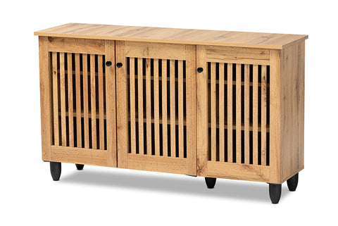 Baxton Studio Fernanda Modern and Contemporary Oak Brown Finished Wood 3-Door Shoe Cabinet