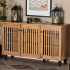 Baxton Studio Fernanda Modern and Contemporary Oak Brown Finished Wood 3-Door Shoe Cabinet