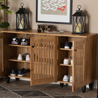 Baxton Studio Fernanda Modern and Contemporary Oak Brown Finished Wood 3-Door Shoe Cabinet