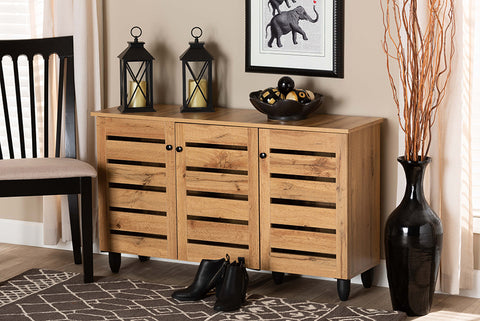 Baxton Studio Gisela Modern and Contemporary Oak Brown Finished Wood 3-Door Shoe Storage Cabinet