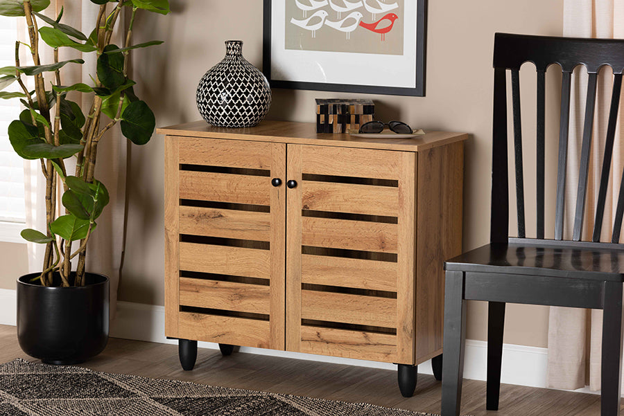 Baxton Studio Gisela Modern and Contemporary Oak Brown Finished Wood 2-Door Shoe Storage Cabinet