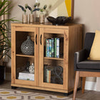 Baxton Studio Zentra Modern and Contemporary Oak Brown Finished Wood 2-Door Storage Cabinet with Glass Doors