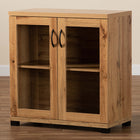 Baxton Studio Zentra Modern and Contemporary Oak Brown Finished Wood 2-Door Storage Cabinet with Glass Doors