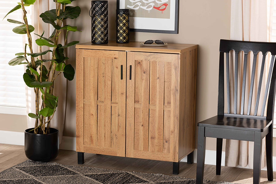 Baxton Studio Excel Modern and Contemporary Oak Brown Finished Wood 2-Door Storage Cabinet