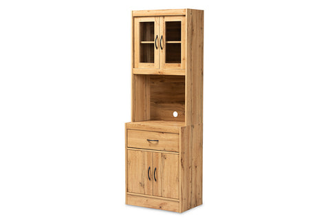 Baxton Studio Laurana Modern and Contemporary Oak Brown Finished Wood Kitchen Cabinet and Hutch